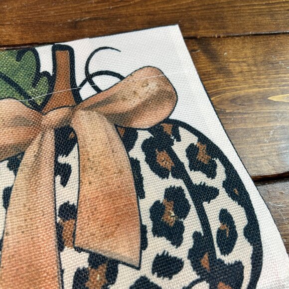 Welcome Autumn Fall Harvest Pumpkin Garden Flag Leopard Polka Dot & Teal Design - Picture 4 of 9